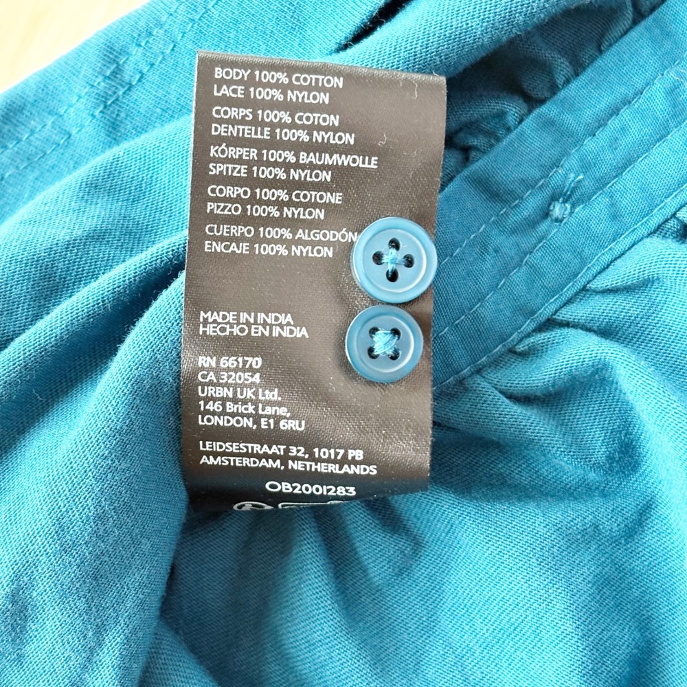 Anthropologie One Shoulder Lace Trim Crop Top Teal Blue Size XL Cotton NWT - Picture 9 of 10
